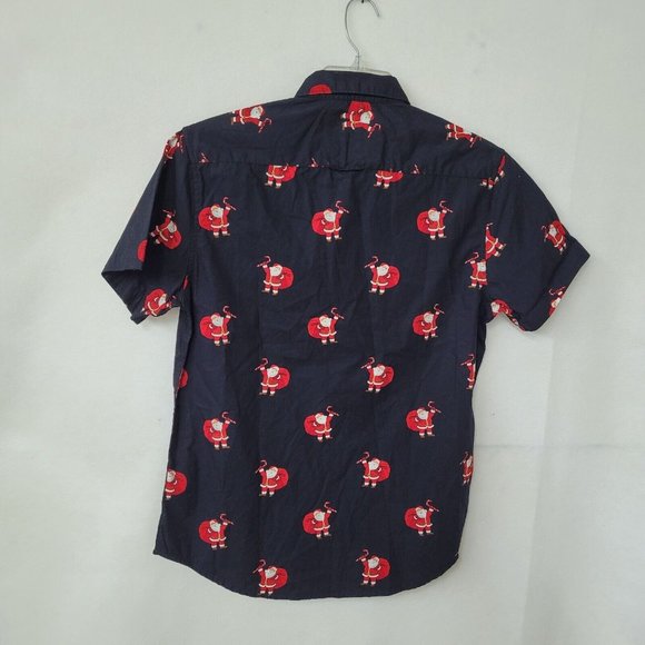 Denim & Flower Santa Shirt Adult M Santa Christmas Short Sleeve Button Up New - Picture 6 of 12